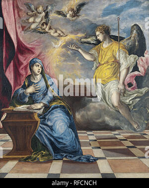 L'Annonciation. Date/Période : Ca. 1576. La peinture. Huile sur toile. Hauteur : 117 cm (46 in) ; largeur : 98 cm (38,5 in). Auteur : EL GRECO. Banque D'Images