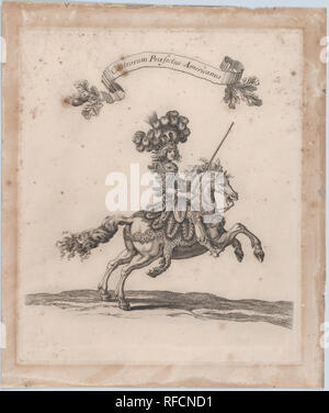 Castrorum Proefectus americanus, de 'Courses de Testes et de bagues Faittes par Roy et par les Princes et Signeurs de sa Cour, en l'annee 1662' (Grand Carrousel). Artiste : François Chauveau (français, Paris 1613-1676 Paris) ; Israël Silvestre (Français, Nancy 1621-1691 Paris). Auteur : Charles Perrault (français, Paris 1628-1703 Paris). Dimensions : Plateau : 12 × 5/16 10 7/16 po. (31,3 × 26,5 cm) feuille : 14 3/8 x 12 3/16 po. (36,5 × 31 cm). Date : 1662-70. Restrike à partir d'une série de plaques 106 par Israël Silvestre et François Chauveau, avec le texte de Charles Perrault, publiée en 1670. La série représente Banque D'Images