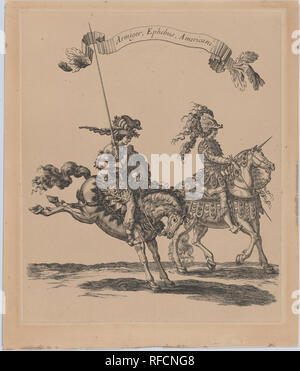 Armiger, Ephebus, Americani, de 'Courses de Testes et de bagues Faittes par Roy et par les Princes et Signeurs de sa Cour, en l'annee 1662' (Grand Carrousel). Artiste : François Chauveau (français, Paris 1613-1676 Paris) ; Israël Silvestre (Français, Nancy 1621-1691 Paris). Auteur : Charles Perrault (français, Paris 1628-1703 Paris). Dimensions : Plateau : 12 × 10 3/8 3/8 in. (31,5 × 26,3 cm) feuille : 13 15/16 × 11 7/8 in. (35,4 × 30,1 cm). Date : 1662-70. Restrike à partir d'une série de plaques 106 par Israël Silvestre et François Chauveau, avec le texte de Charles Perrault, publiée en 1670. La série représente jo Banque D'Images