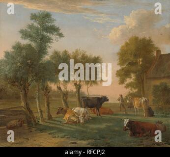 Vaches dans un pré près d'une exploitation agricole. Dating : 1653. Dimensions : H 58 cm × w 66,5 cm ; d 10,5 cm. Musée : Rijksmuseum, Amsterdam. Auteur : Paulus Potter. Banque D'Images