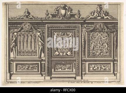 Conception d'un écran avec choeur deux variantes, de : Clôtures de chapelles. Artiste : Jean Le Pautre (français, Paris 1618-1682 Paris). Fiche technique : Dimensions : 6 1/4 x 8 15/16 in. (15,8 x 22,7 cm) Plaque : 6 x 8 5/8 in. (15,2 x 21,9 cm). Editeur : Pierre Mariette le fils (français, Paris 1634-1716 Paris). Date : le 17e siècle. Musée : Metropolitan Museum of Art, New York, USA. Banque D'Images