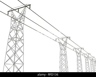 Pylônes électriques avec les fils. Arrière-plan avec des pylônes pour câbles électriques. Vector illustration. Illustration de Vecteur