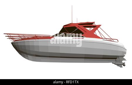 Rouge-blanc modèle du bateau. Vue de côté. Bateau de vitesse polygonales. Illustration 3D de vecteur. Illustration de Vecteur