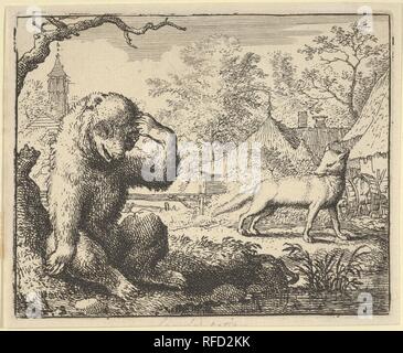 Renard se moque de l'ours de Hendrick van Alcmar's Renard le renard. Artiste : Allart van Everdingen (Néerlandais, Alkmaar Amsterdam 1621-1675). Dimensions : Plateau : 3 3/4 x 4 5/8 in. (9,5 × 11,7 cm) : fiche 3 15/16 x 4 13/16 in. (10 × 12,2 cm). Date : 1650-75. Musée : Metropolitan Museum of Art, New York, USA. Banque D'Images