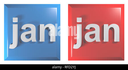Le bleu et le rouge couple de boutons carrés JANVIER - le rendu 3D illustration Banque D'Images