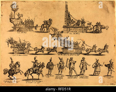 Des flotteurs et des participants. En date du : 1616. Dimensions : 22,4 x 30,1 plaque : cm (8 13/16 x 11 7/8 in.). Technique : gravure. Musée : National Gallery of Art, Washington DC. Auteur : Jacques Callot. Banque D'Images