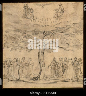 La Sainte Trinité dans l'arbre de vie adorée par les franciscains. En date du : ch. 1625. Dimensions : hors tout : 20,3 x 19,2 cm (8 x 7 9/16 in.) support : 28,7 x 25,8 cm (11 x 10 5/16 3/16 in.). Médium : craie noire sur papier vergé avec ligne d'encadrement plus tard dans l'encre brune. Musée : National Gallery of Art, Washington DC. Auteur : Jacques Callot. Banque D'Images