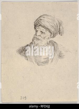 Planche 12 : buste d'un vieil homme turc dans un turban, regardant vers la gauche, à partir de 'divers chefs et chiffres" (Diverses têtes et figures). Artiste : Stefano della Bella (Florence, Italie Florence 1610-1664). Fiche Technique : Dimensions : 3 1/2 x 2 5/16 in. (8,4 x 6,4 cm). Portefeuille/Série : 'divers chefs et chiffres" (Diverses têtes et figures). Date : 1650. Musée : Metropolitan Museum of Art, New York, USA. Banque D'Images