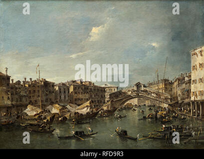 Grand Canal avec le Pont du Rialto, Venise. En date du : probablement c. 1780. Dimensions : hors tout : 68,5 x 91,5 cm (26 15/16 x 36 in.). Médium : Huile sur toile. Musée : National Gallery of Art, Washington DC. Auteur : Francesco GUARDI. Banque D'Images