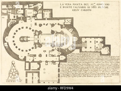 Plan du Saint Sépulcre et le Calvaire. En date du : 1619. Technique : gravure et gravure sur bois sur papier [restrike]. Musée : National Gallery of Art, Washington DC. Auteur : Jacques Callot. Banque D'Images