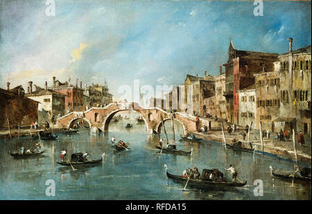 Vue sur le Canal de Cannaregio, Venise. En date du : ch. 1775-1780. Dimensions : hors tout : 50 x 76,8 cm (19 11/16 x 30 1/4 in.). Médium : Huile sur toile. Musée : National Gallery of Art, Washington DC. Auteur : Francesco GUARDI. Banque D'Images