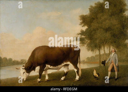 Le Lincolnshire Ox. Date/période : 1790. La peinture. Huile sur panneau. Hauteur : 679 mm (26,73 po) ; Largeur : 990 mm (38.97 in). Auteur : George Stubbs. Banque D'Images