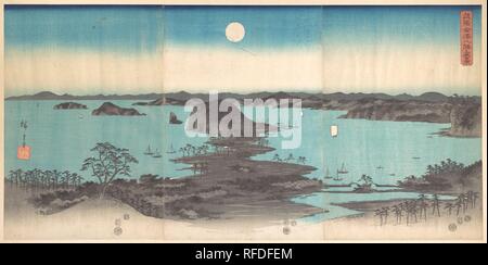 Panorama de la Huit vues de Kanasawa sous une pleine lune. Artiste : Utagawa Hiroshige (Japonais, Tokyo (EDO) 1797-1858 Tokyo (EDO)). Culture : le Japon. Dimensions : H. 14 5/8 in. (37,1 cm) ; W. 29 7/8 in. (75,9 cm). Date : 1857. Musée : Metropolitan Museum of Art, New York, USA. Banque D'Images