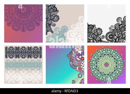 Ensemble de fleurs ornementales kalamkari traditionnel conception paisley Illustration de Vecteur