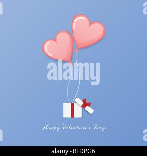 Vecteur d'amour et de Happy Valentines Day. ouvrez avec boîte cadeau coeur flotter jusqu'au ciel avec Happy Valentine's day message texte. Carte de voeux Saint Valentin Illustration de Vecteur