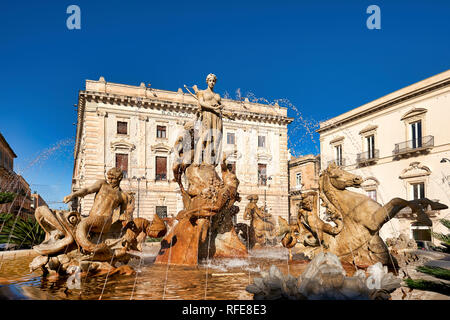 Détail de la Fontaine de Diane. Ortigia Syracuse Sicile Italie Banque D'Images