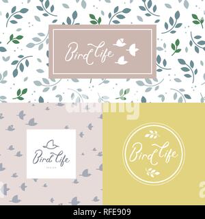 Ensemble de symboles d'oiseaux et des éléments de conception de logo. Modèle transparent avec les oiseaux et les divers éléments de la conception. Illustration de Vecteur