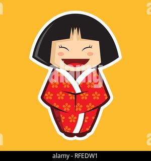 Japanese Girl / Kid Wearing Kimono avec motif Sakura Vecteur Illustration Illustration de Vecteur