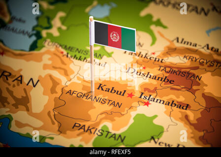 Afghanistan marquée d'un drapeau sur la carte Banque D'Images