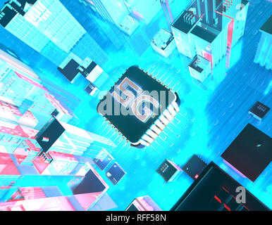 Réseau 5G, la technologie de communication réseau moderne,city Banque D'Images