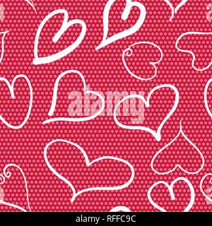 Résumé motif transparent avec des coeurs et pois rouges arrière-plan. Valentine hearts avec tirage à la main. Vector illustration Illustration de Vecteur