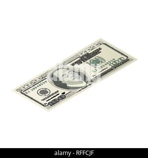 Une centaine de dollars us banknote, côté avant coupure détaillés en vue isométrique isolated on white Illustration de Vecteur