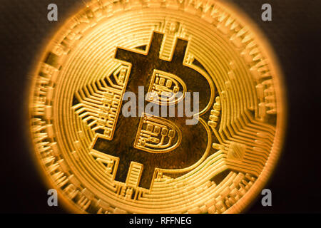 Pièce d'or de Bitcoin close-up Banque D'Images