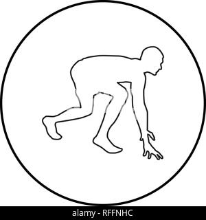 Runner Préparation au démarrage de l'exécution commencent à courir dans la posture de silhouette sprint prêt Prêt à démarrer icon noir couleur contours vector illustrati Illustration de Vecteur