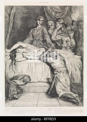 'Oh ! Oh ! Oh !" : à partir de la planche 14 Othello (Acte 5, scène 2). Artiste : Théodore Chassériau (français, le limon, Saint-Domingue, Antilles 1819-1856 Paris). Image : 12 Dimensions : 9 3/8 x 3/4 in. (31,4 x 24,8 cm) Plaque : 14 x 7/16 10 7/16 po. (36,7 x 26,5 cm) : Feuille 21 3/4 × 15 3/16 po. (55,3 × 38,5 cm). Portefeuille/Série : Suite de 15 estampes : Othello de Shakespeare / Quinze esquisses à l'eau forte dessinées et gravées par Théodore Chasseriau. Objet : William Shakespeare (British, Stratford-upon-Avon 1564-1616 Stratford-upon-Avon). Date : 1844, Réimprimé 1900 gravé. Après le succès de Delacroix Ham Banque D'Images