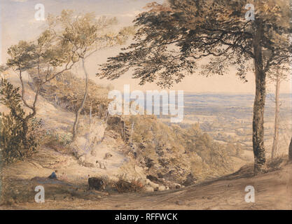 Wilmot's Hill, Kent. Date/Période : Ca. 1851. La peinture. Aquarelle et gouache sur craie noire sur moyenne, légèrement texturé, papier vélin beige. Hauteur : 273 mm (10.74 in) ; Largeur : 375 mm (14.76 in). Auteur : Samuel Palmer. Banque D'Images