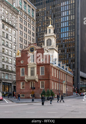 L'Old State House, Boston. Le site historique de la Déclaration d'indépendance d'être lu depuis le balcon en 1776. Banque D'Images