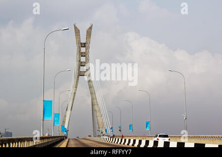 Pont à péage Lekki-Ikoyi, Lagos, Nigeria. Pont à câble. Banque D'Images