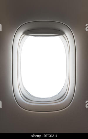 À travers une grande fenêtre jet avion du passager, l'espace blanc Banque D'Images