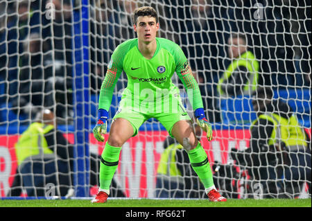 LONDON, UK 24 janvier Chelsea gardien Kepa Arrizabalaga pendant le Carabao Cup match entre Chelsea et Tottenham Hotspur à Stamford Bridge, Londres jeudi 24 janvier 2019. (Photo crédit : MI News & Sport) Banque D'Images