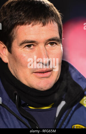 BURTON ON TRENT, Royaume-Uni 23 janvier. Burton Albion manager Nigel Clough durant la Carabao Cup match entre Burton Albion et Manchester City au stade de Pirelli, Burton upon Trent le mercredi 23 janvier 2019. (Crédit : MI News & Sport) Banque D'Images