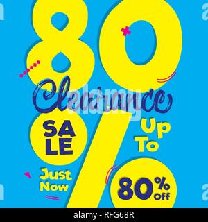 4 Braderie jaune bleu 80 pour cent de la position de la bannière de la conception ou de l'affiche. Vente et Promotions Concept. Vector illustration. Illustration de Vecteur