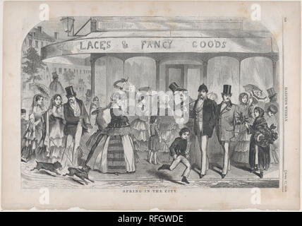 Printemps dans la ville (Harper's Weekly, vol. II). Artiste : Winslow Homer (Américain, Boston, Massachusetts 1836-1910 Prouts Neck, Maine). Dimensions : image : 9 1/8 x 13 3/4 in. (23,2 x 34,9 cm) : feuille 11 x 15 5/8 à 15/16. (29,6 x 40,5 cm). Date : avril 17, 1858. Musée : Metropolitan Museum of Art, New York, USA. Banque D'Images