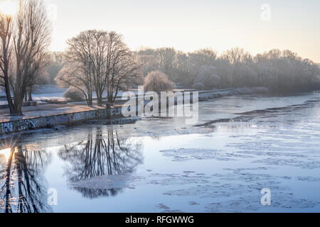 Frost en im Leipzig Richard-Wagner-Parc an der Elster am Palmengartenwehr Weißer Bär Banque D'Images