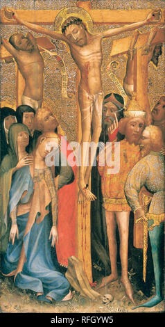 La Crucifixion. Date/Période : Ca. 1395. La peinture. Huile sur panneau, dorure. Hauteur : 1 063,75 mm (41,87 po) ; largeur : 619,25 mm (24,37 po). Auteur : artiste inconnu. Anonyme. Banque D'Images