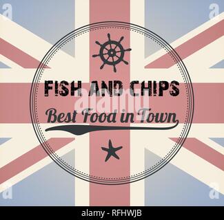 Fish and Chips Menu Design Vintage Stamp Illustration de Vecteur