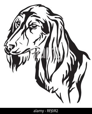 Contour décoratif portrait de chien Saluki en profil, vector illustration en couleur noir isolé sur fond blanc. Droit pour la conception et de tatouage. Illustration de Vecteur