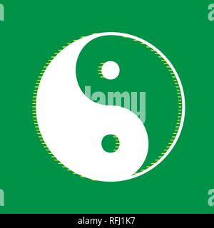 Ying Yang symbole de l'harmonie et l'équilibre. Vecteur. Télévision avec l'icône blanche à rayures jaune ombre au fond vert. Illustration de Vecteur