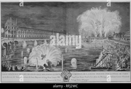Mariage de Louise-Élisabeth de France et Don Philippe d'Espagne, Paris, le 29 août 1739. Artiste : Jacques Rigaud (Marseille 1681-1754 Français, Paris) ; Jacques François Blondel (Français, Rouen 1705-1774 Paris) ; conçu par Pierre Soubeyran. Dimensions : hors tout : 24 x 13/16 x 7/8 18 1 3/16 in. (63 x 48 x 3 cm). Editeur : Publié par P. G. Le Mercier , Paris. Date : 1740. Musée : Metropolitan Museum of Art, New York, USA. Banque D'Images