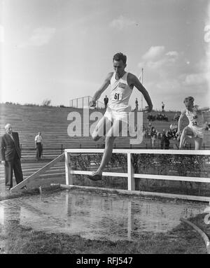 Atletiek Nederland tegen Noorwegen te Hengelo. 3000m Steeple Chase. En Kveberg Bestanddeelnr L, 904-1401. Banque D'Images