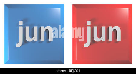 Le bleu et le rouge couple de boutons carrés Juin - le rendu 3D illustration Banque D'Images