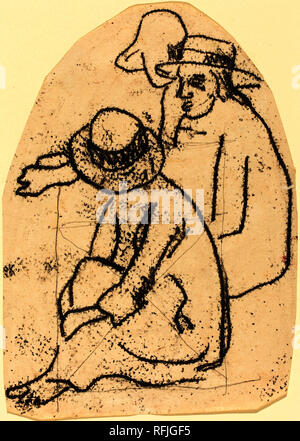Trois Tahitiens (Étude pour 'La soeur de charite'). En date du : 1899/1902. Médium : tracé en noir, monotype squared au crayon sur papier vélin. Musée : National Gallery of Art, Washington DC. Auteur : Paul Gauguin. Banque D'Images