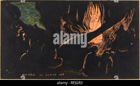 Mahna no Varua Ino (le diable parle). En date du : 1894/1895. Technique : gravure sur bois imprimée en orange, vert et noir par Louis Roy. Musée : National Gallery of Art, Washington DC. Auteur : Paul Gauguin. Banque D'Images