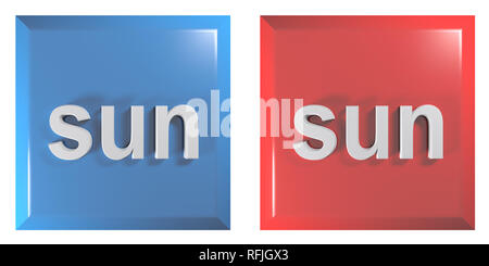 Le bleu et le rouge couple de boutons carrés dimanche - le rendu 3D illustration Banque D'Images