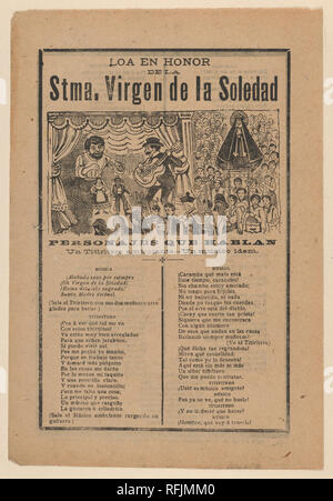 [Affiche avec une chanson relative à la Sainte Vierge de solitude (Stma. Virgen de la Soledad). Artiste : José Guadalupe Posada (1851-1913), Mexicain. Fiche Technique : Dimensions : 11 5/8 x 7 7/8 in. (29,5 × 20 cm). Editeur : Antonio Vanegas Arroyo (1850-1917, Mexique). Date : 1902. Musée : Metropolitan Museum of Art, New York, USA. Banque D'Images