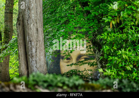 France, Indre et Loire, Amboise, Mona Lisa ou la Joconde se cachant dans les arbres // France, Indre-et-Loire (37), Amboise, jardin et Château du Clos Lucé, Banque D'Images